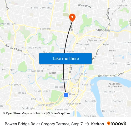 Bowen Bridge Rd at Gregory Terrace, Stop 7 to Kedron map
