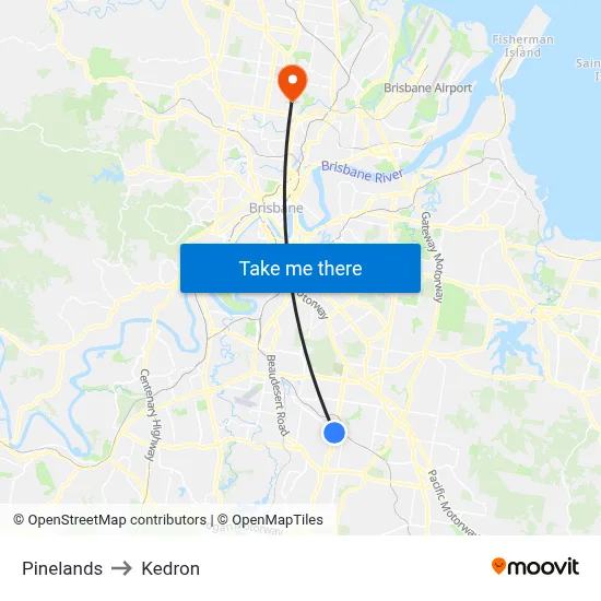 Pinelands to Kedron map