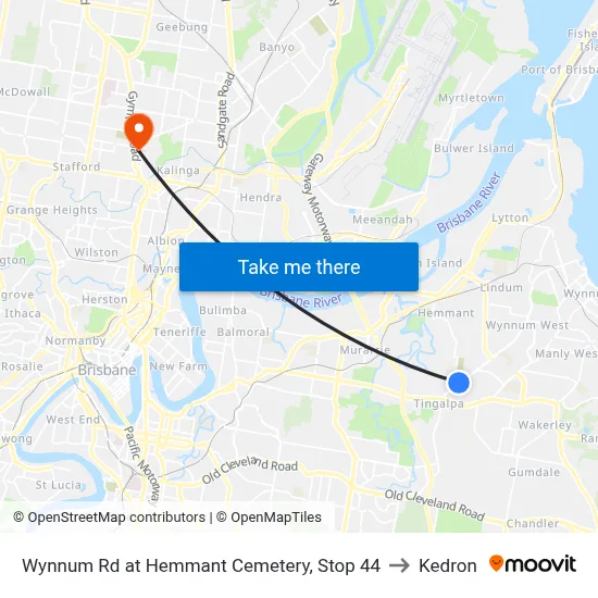 Wynnum Rd at Hemmant Cemetery, Stop 44 to Kedron map