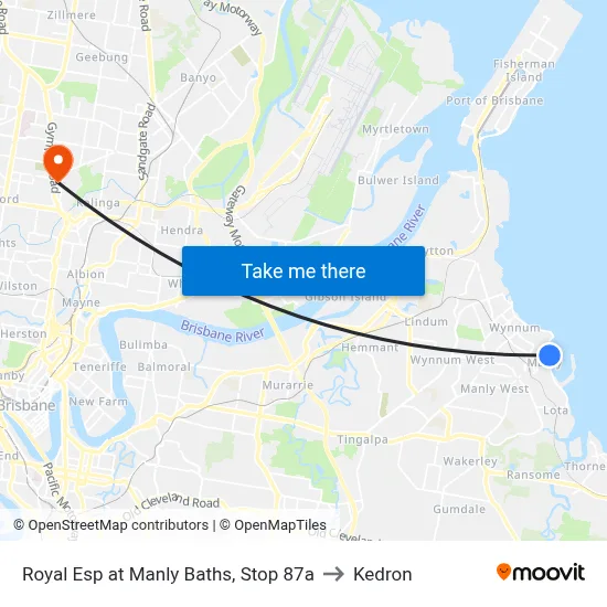 Royal Esp at Manly Baths, Stop 87a to Kedron map