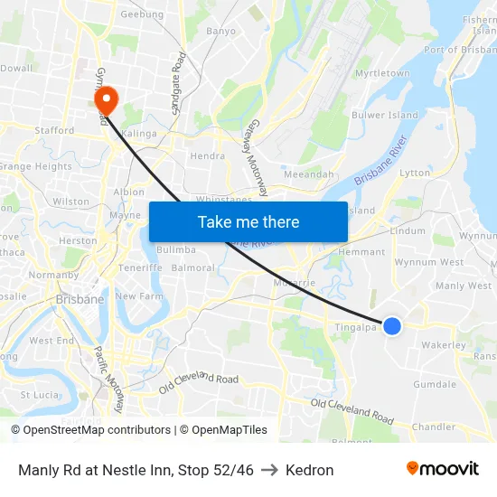 Manly Rd at Nestle Inn, Stop 52/46 to Kedron map