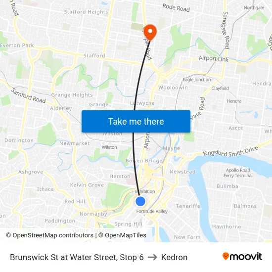 Brunswick St at Water Street, Stop 6 to Kedron map