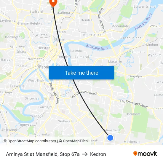 Aminya St at Mansfield, Stop 67a to Kedron map