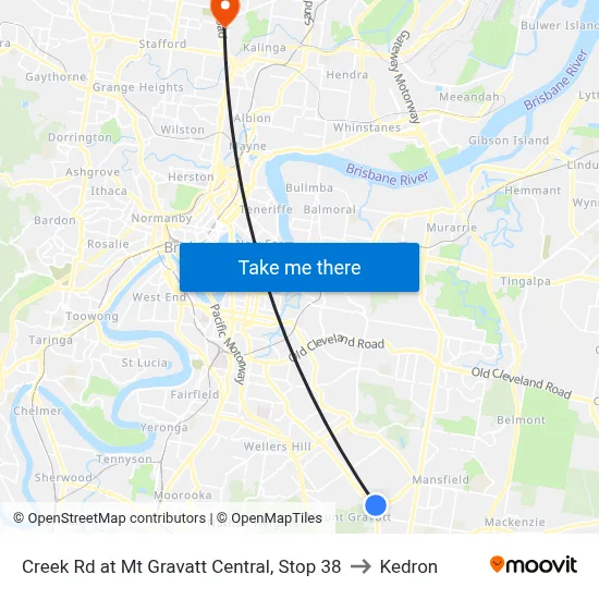Creek Rd at Mt Gravatt Central, Stop 38 to Kedron map