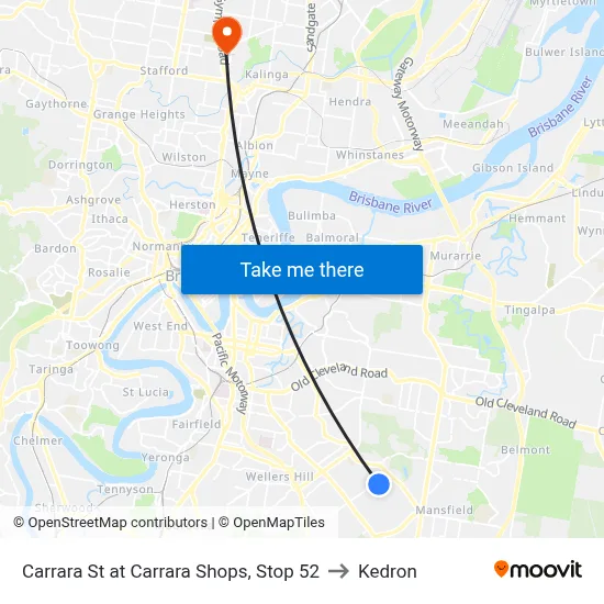 Carrara St at Carrara Shops, Stop 52 to Kedron map