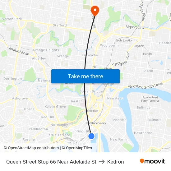 Queen Street Stop 66 Near Adelaide St to Kedron map