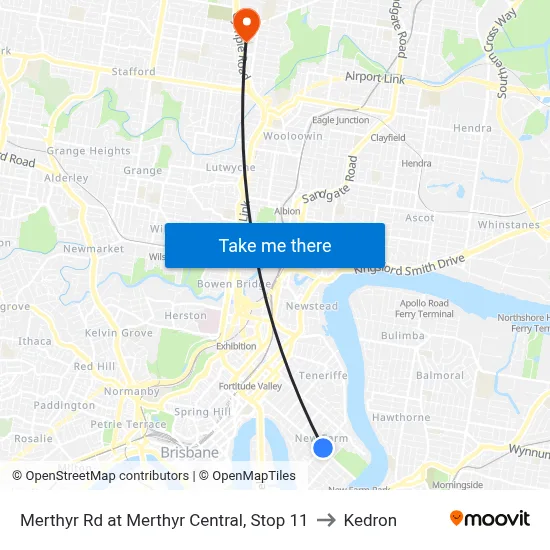 Merthyr Rd at Merthyr Central, Stop 11 to Kedron map