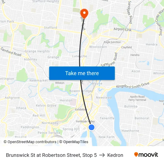 Brunswick St at Robertson Street, Stop 5 to Kedron map