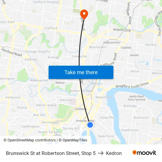 Brunswick St at Robertson Street, Stop 5 to Kedron map
