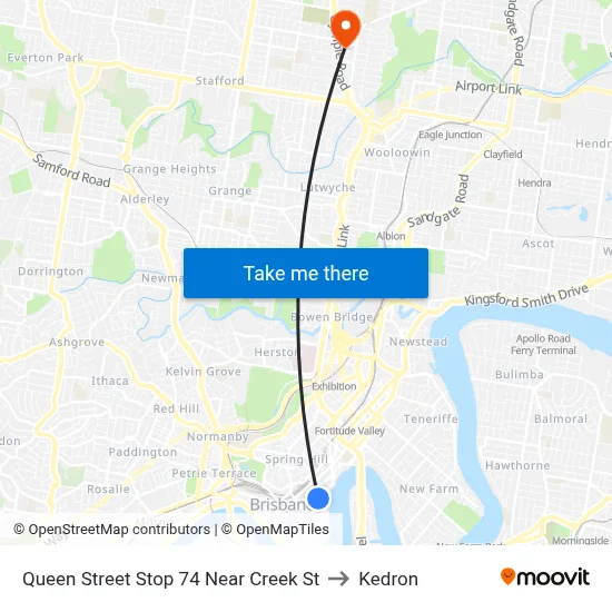 Queen Street Stop 74 Near Creek St to Kedron map