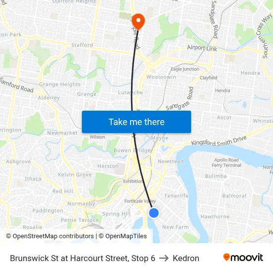 Brunswick St at Harcourt Street, Stop 6 to Kedron map
