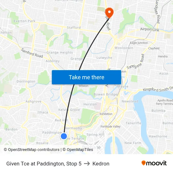 Given Tce at Paddington, Stop 5 to Kedron map