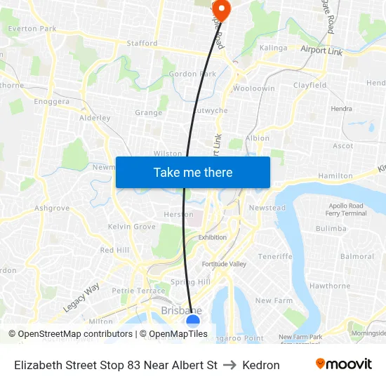 Elizabeth Street Stop 83 Near Albert St to Kedron map