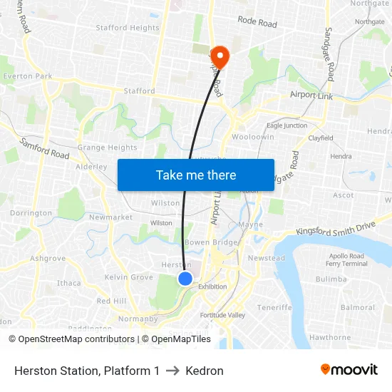 Herston Station, Platform 1 to Kedron map