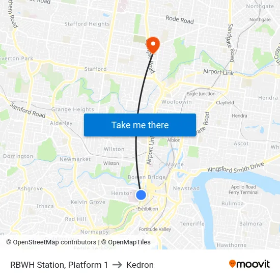 RBWH Station, Platform 1 to Kedron map