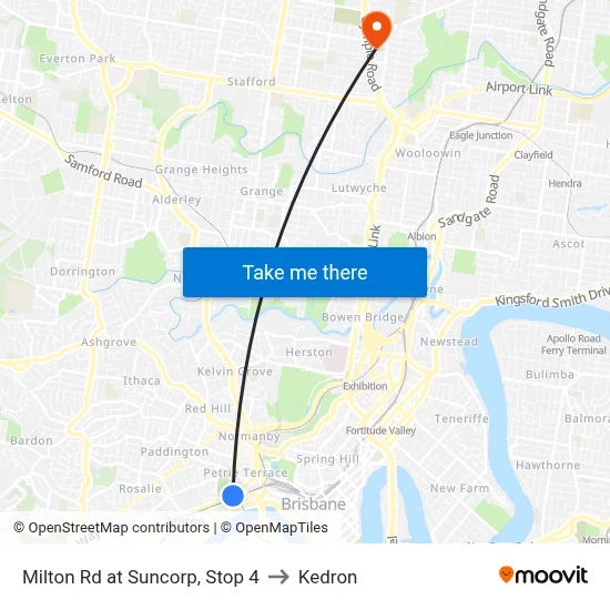 Milton Rd at Suncorp, Stop 4 to Kedron map