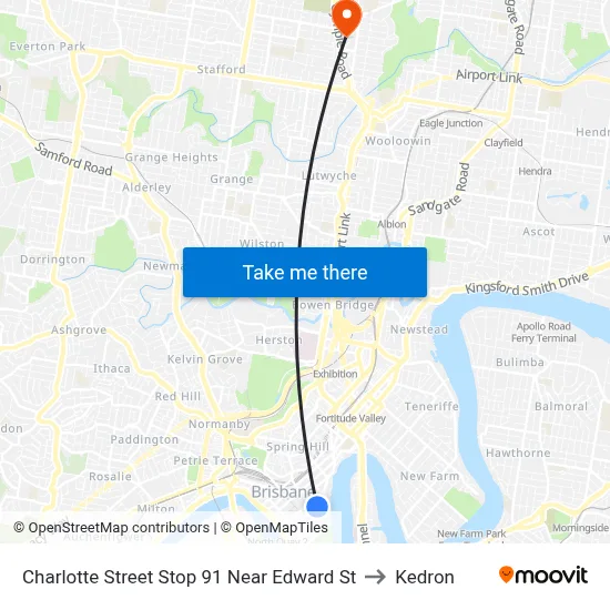 Charlotte Street Stop 91 Near Edward St to Kedron map