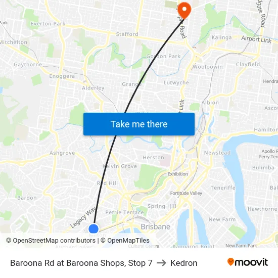 Baroona Rd at Baroona Shops, Stop 7 to Kedron map