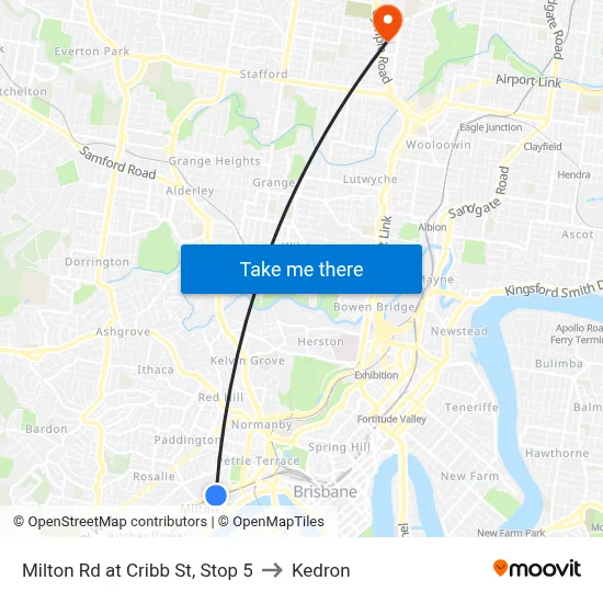 Milton Rd at Cribb St, Stop 5 to Kedron map