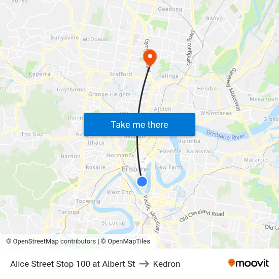 Alice Street Stop 100 at Albert St to Kedron map