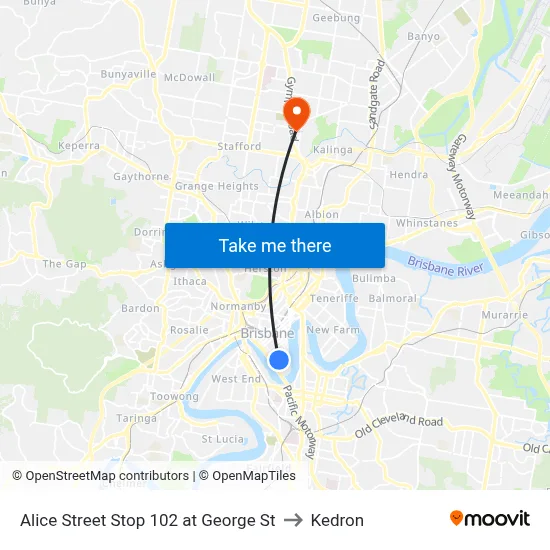 Alice Street Stop 102 at George St to Kedron map