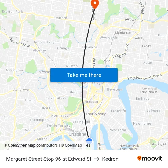 Margaret Street Stop 96 at Edward St to Kedron map