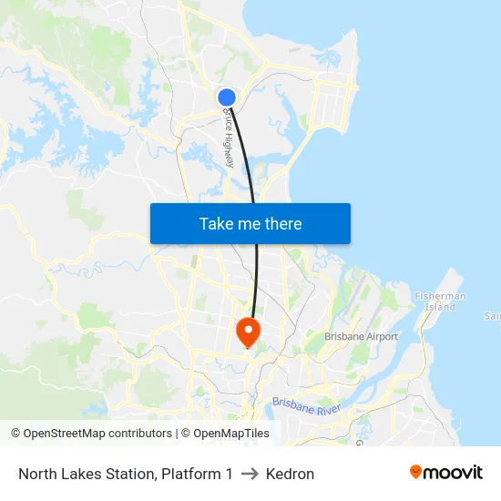 North Lakes Station, Platform 1 to Kedron map