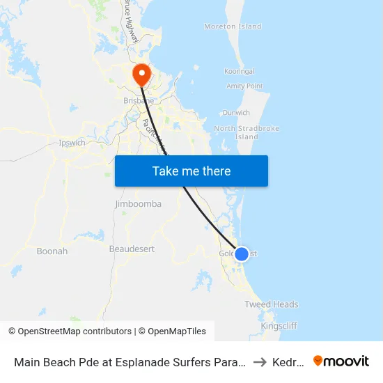 Main Beach Pde at Esplanade Surfers Paradise to Kedron map