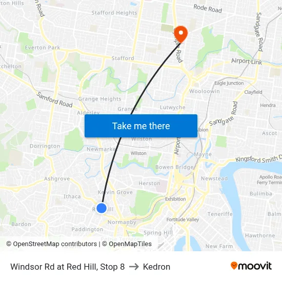 Windsor Rd at Red Hill, Stop 8 to Kedron map