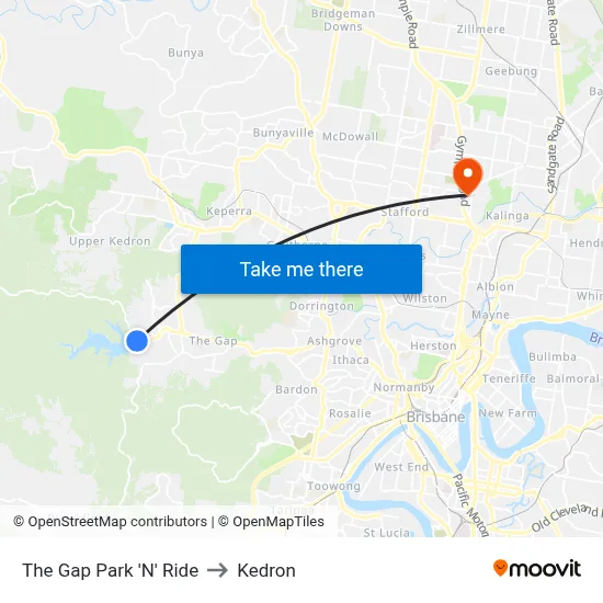 The Gap Park 'N' Ride to Kedron map