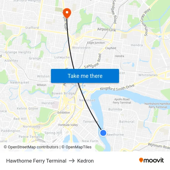 Hawthorne Ferry Terminal to Kedron map