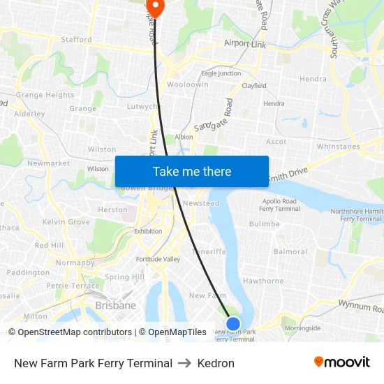 New Farm Park Ferry Terminal to Kedron map