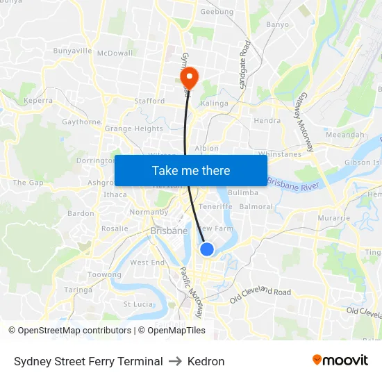 Sydney Street Ferry Terminal to Kedron map