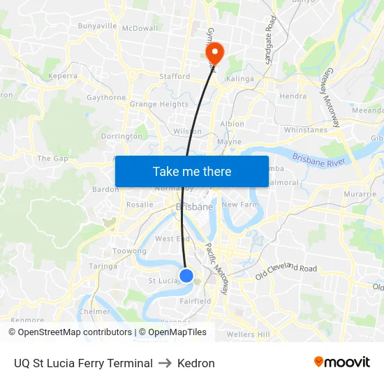 UQ St Lucia Ferry Terminal to Kedron map