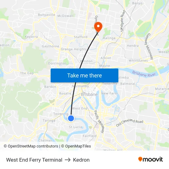 West End Ferry Terminal to Kedron map