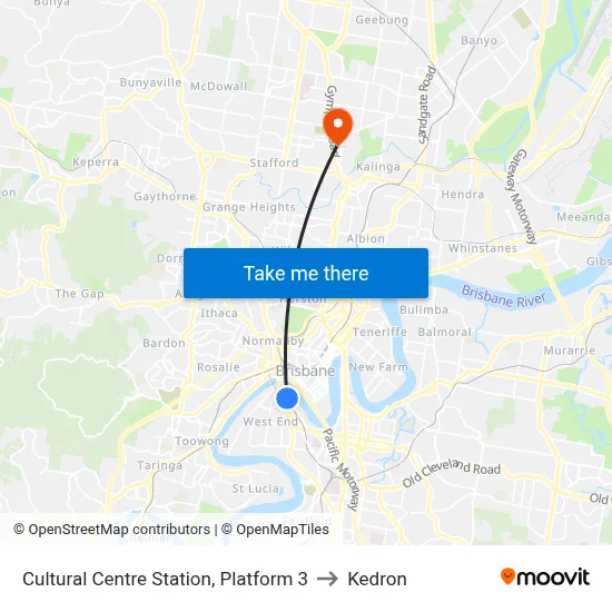 Cultural Centre Station, Platform 3 to Kedron map