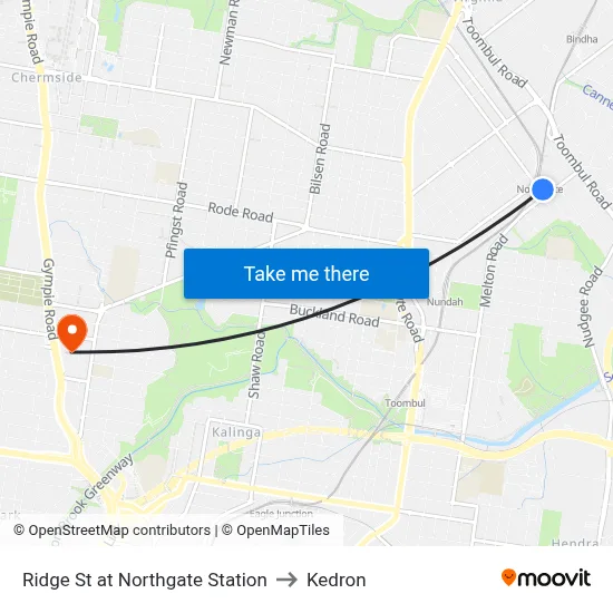 Ridge St at Northgate Station to Kedron map