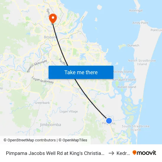 Pimpama Jacobs Well Rd at King's Christian College to Kedron map