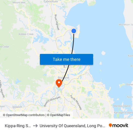 Kippa-Ring Station to University Of Queensland, Long Pocket Campus map