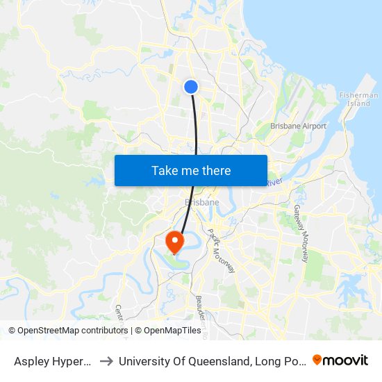 Aspley Hypermarket to University Of Queensland, Long Pocket Campus map