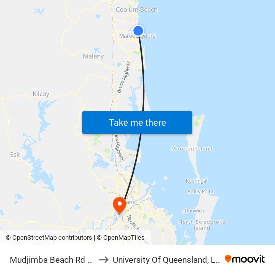 Mudjimba Beach Rd Near Kawanna St to University Of Queensland, Long Pocket Campus map