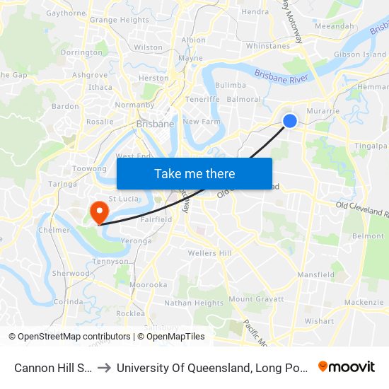 Cannon Hill Station to University Of Queensland, Long Pocket Campus map