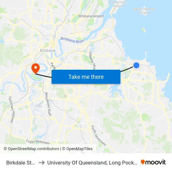 Birkdale Station to University Of Queensland, Long Pocket Campus map