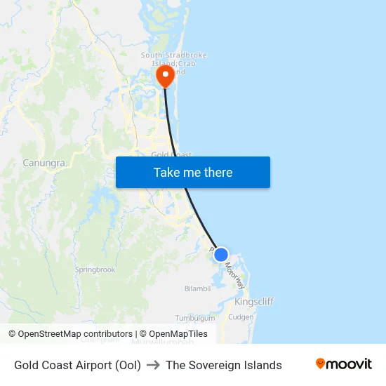 Gold Coast Airport (Ool) to The Sovereign Islands map