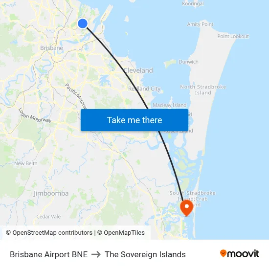 Brisbane Airport BNE to The Sovereign Islands map