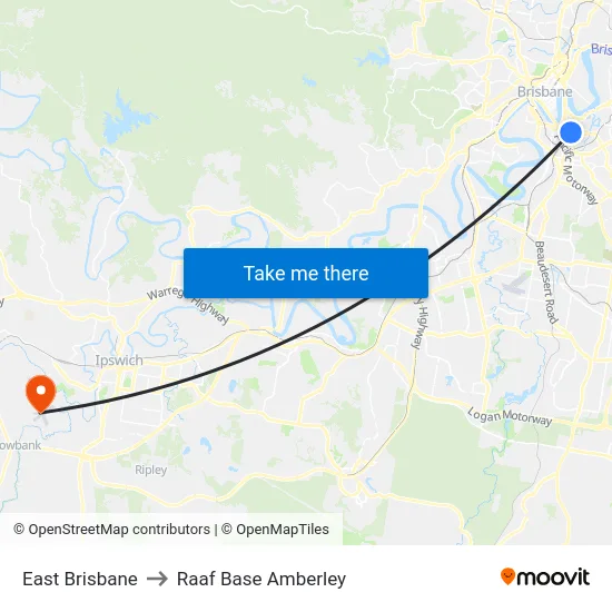 East Brisbane to Raaf Base Amberley map