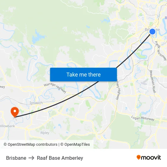 Brisbane to Raaf Base Amberley map