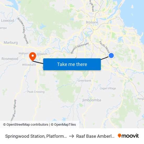 Springwood Station, Platform 1 to Raaf Base Amberley map