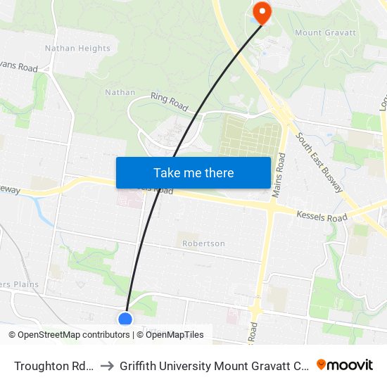 Troughton Rd at Banoon Near Turton St to Griffith University Mount Gravatt Campus (Queensland Institute Of Business And Technology) map