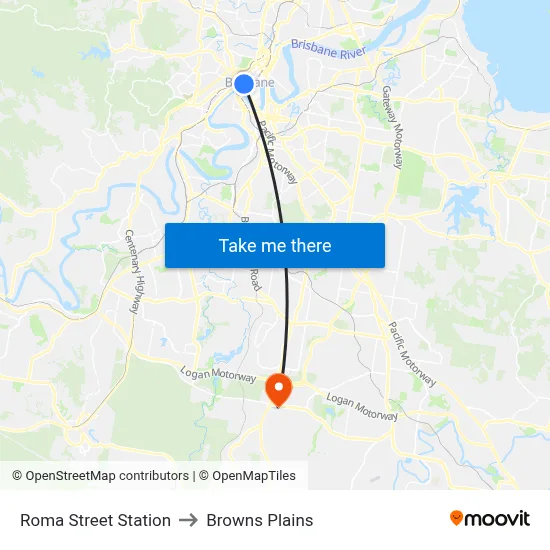 Roma Street Station to Browns Plains map